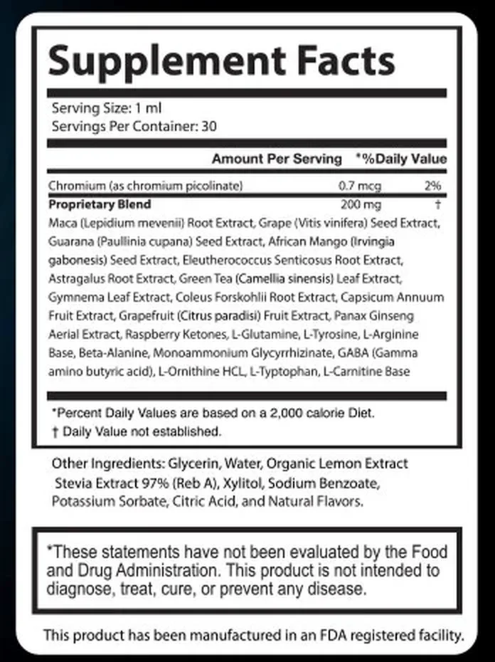Audifort Supplement Facts label