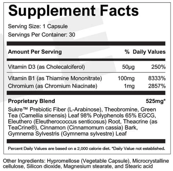 Gluco6 Supplement Facts label