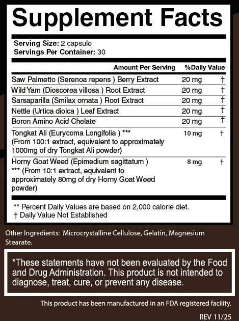 Horsewood Supplement Facts label