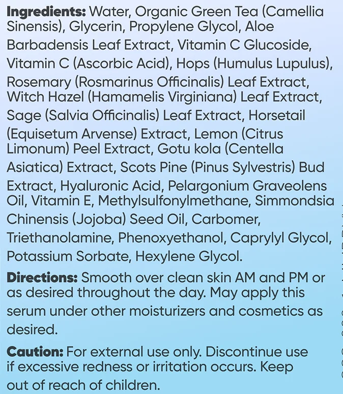 Hydrossential serum ingredients label