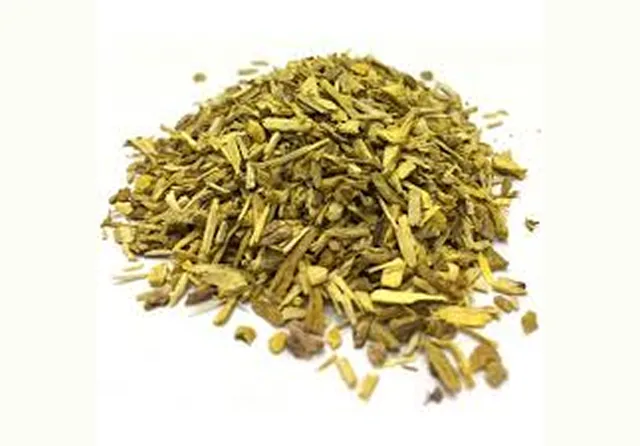 Chopped dried yellow root pieces, a traditional plant source of berberine