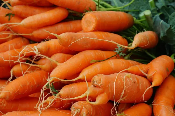 Fresh carrots at a market, a common food source of beta carotene