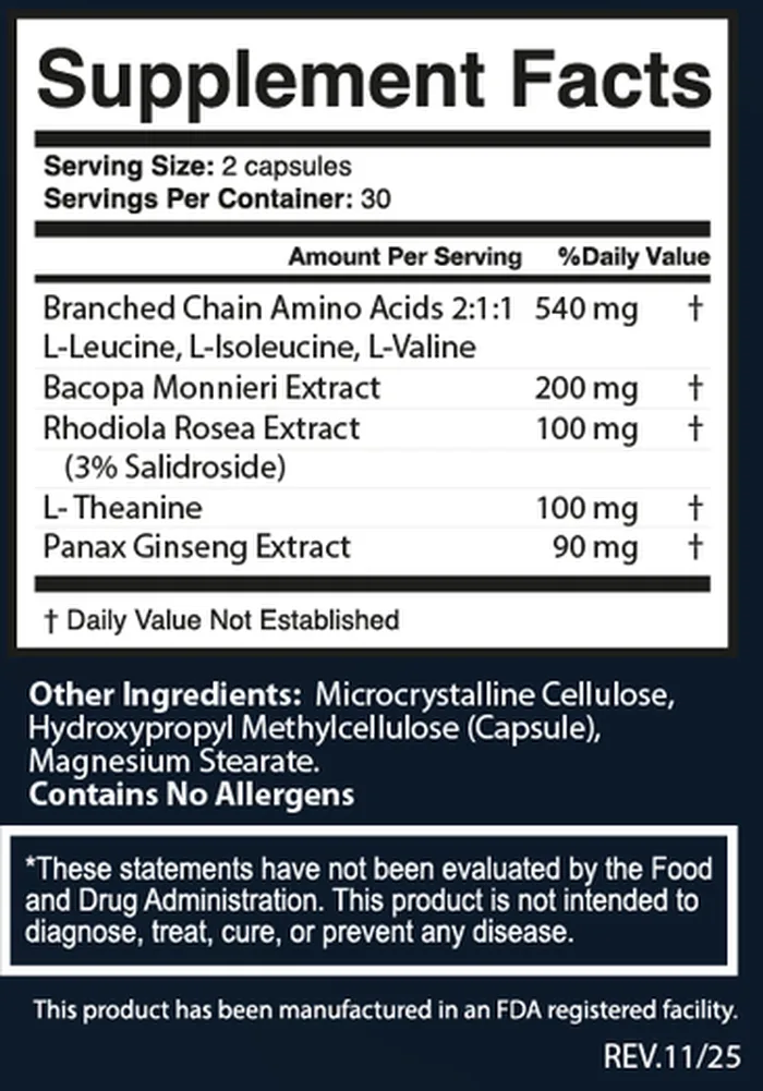 Memomatrix Supplement Facts label