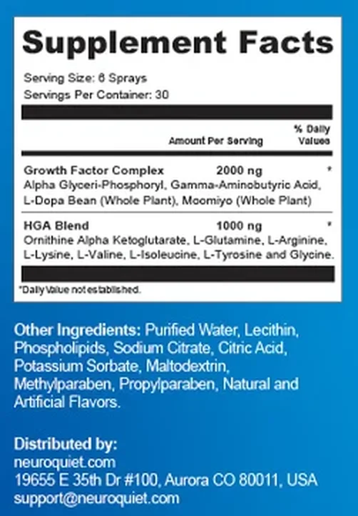 NeuroQuiet Supplement Facts label
