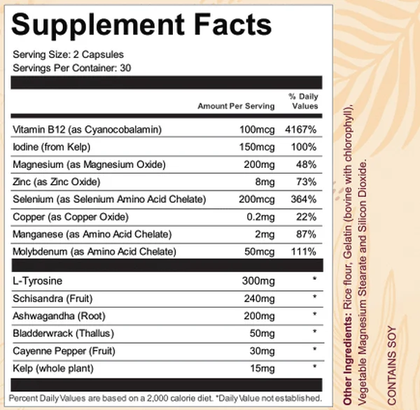 Thyrafemme Balance Supplement Facts label