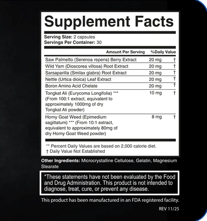 Vigortrix Supplement Facts label