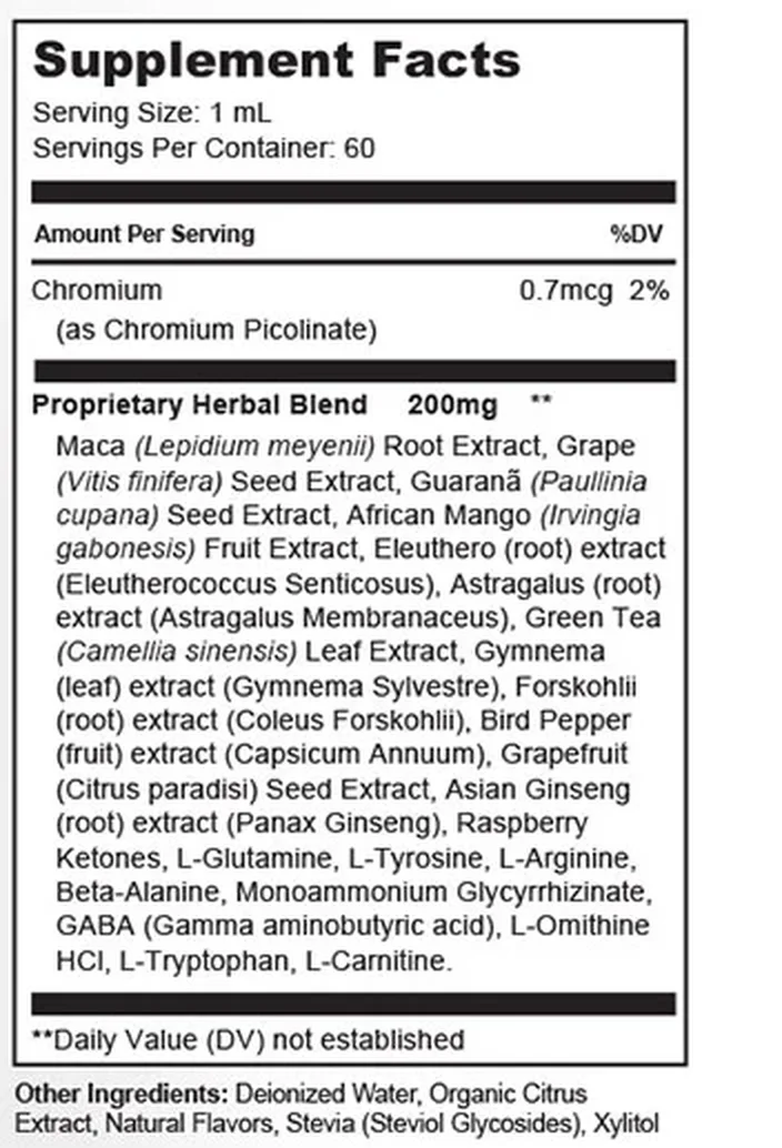 ZenCortex Supplement Facts label
